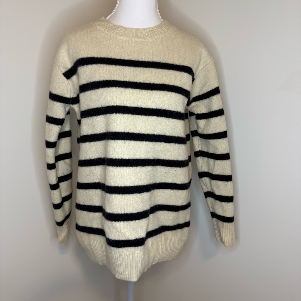 J. Crew Cream and Black Striped Sweater. 100% Merino Wool